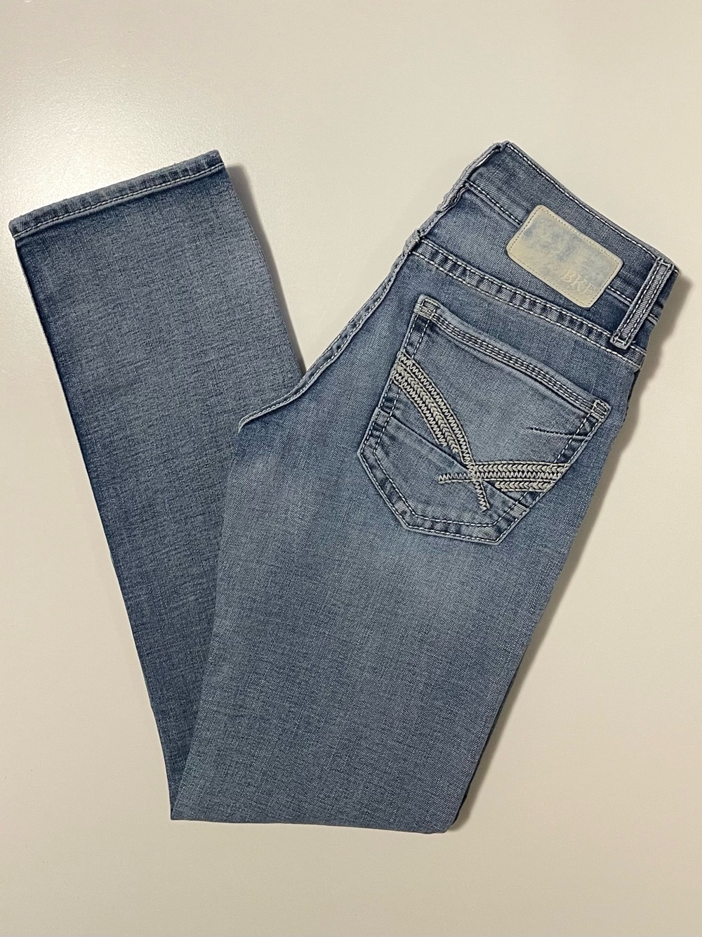 BKE Jake Straight REPREVE Jeans - Light Wash Stretch & Faded Distressed- 28 | 32